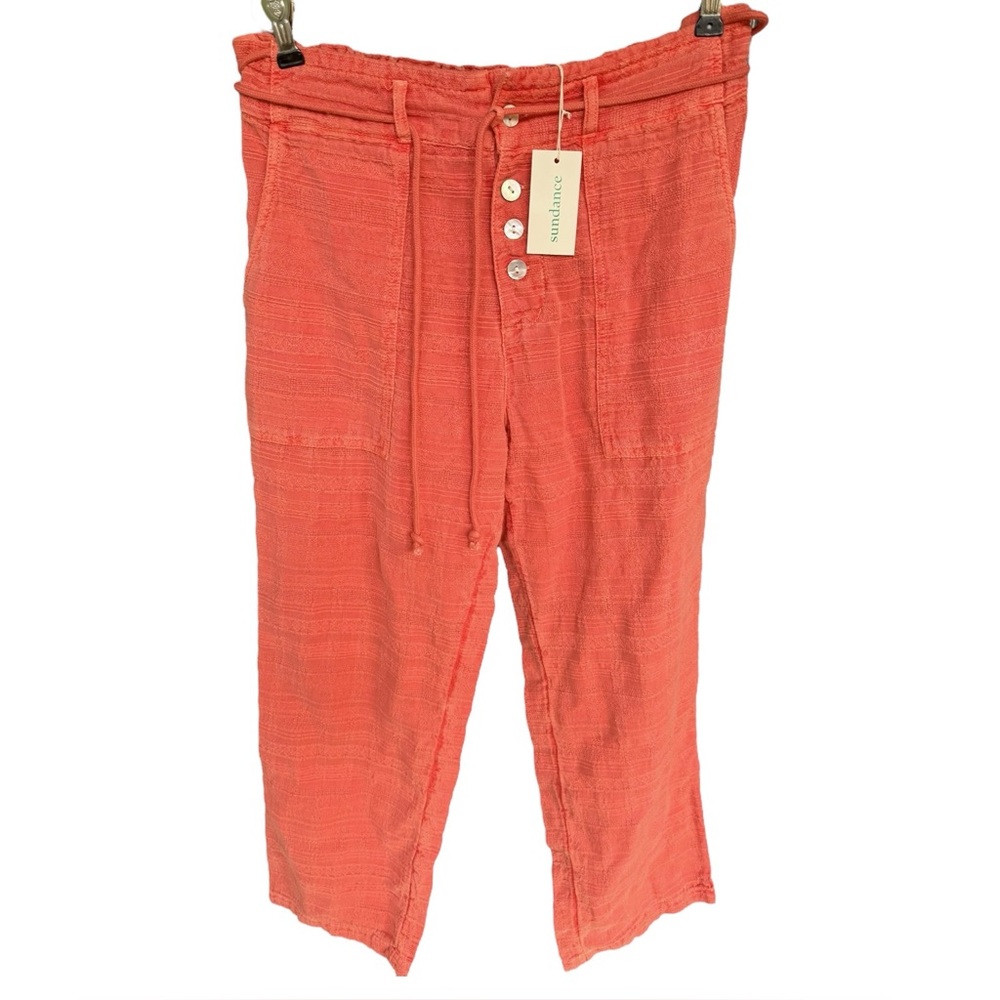 Sz S Sundance Catalog Pants Womens Red-Orange Textured Gauze BOHO Paperbag NWT